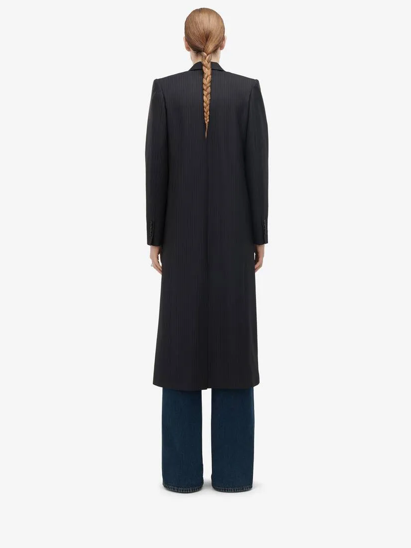 Women's Pinstripe Cutaway Coat in Navy