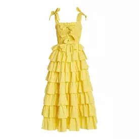 Yellow Multi Layer Bow Spaghetti Strap Maxi Dress